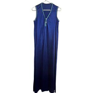 Vintage JCPenney Women's Small Royal Blue Nylon Nightgown Sleeveless Teal Trim